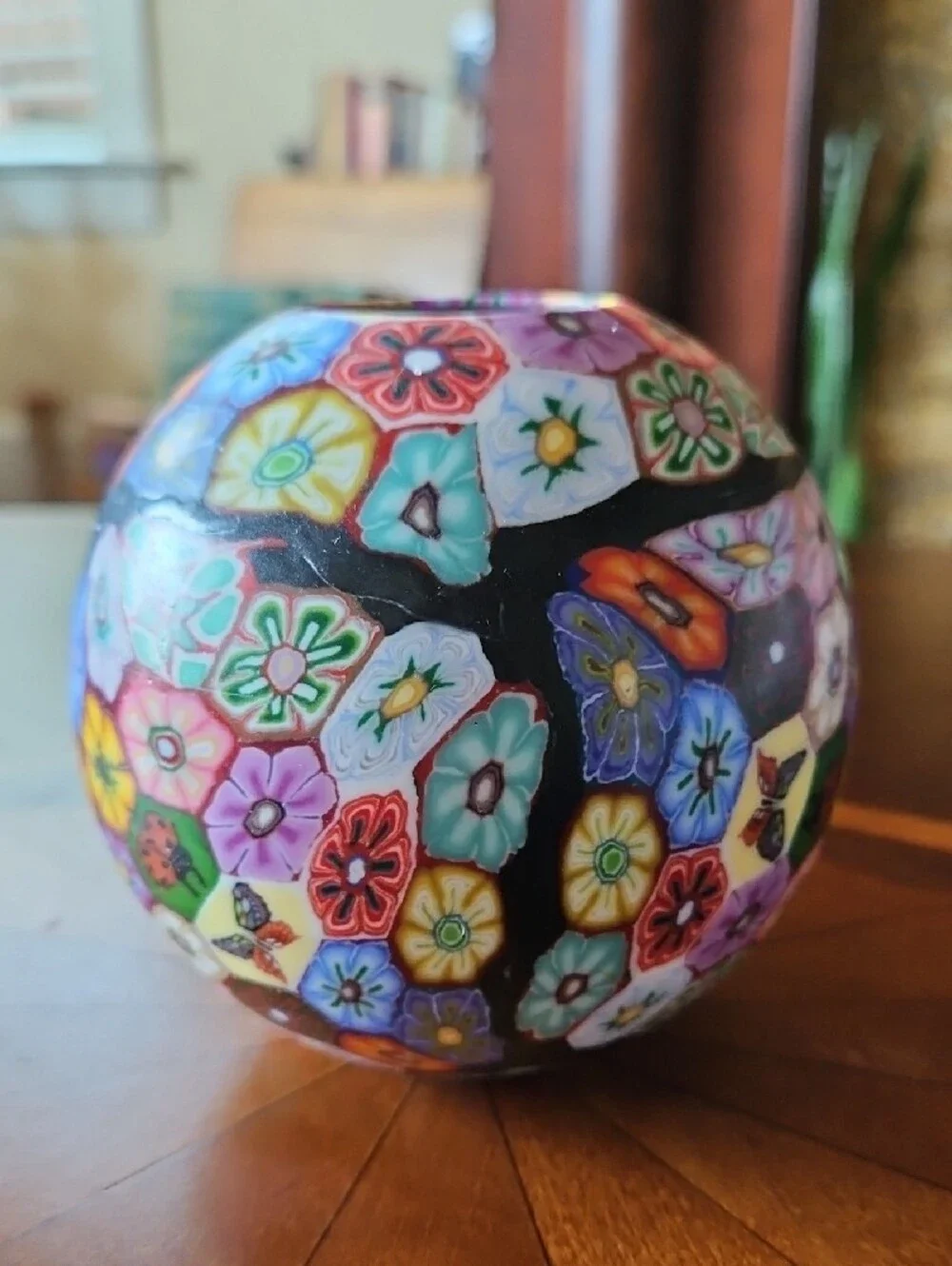 Set of 2 Handcrafted Sphere Art Candles - Butterfly & Floral Millefiori